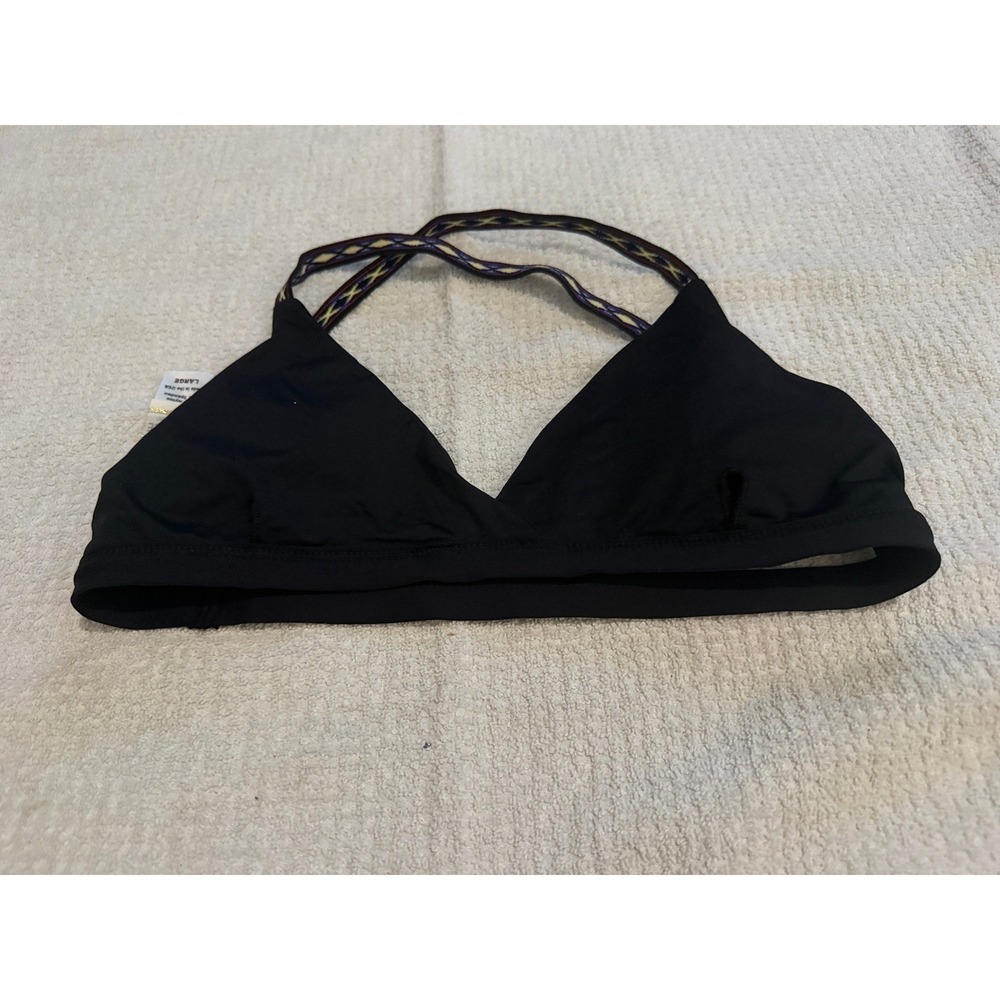 L Space Black Bikini Bottom Embroidered Waistband Large Made in USA NWOT